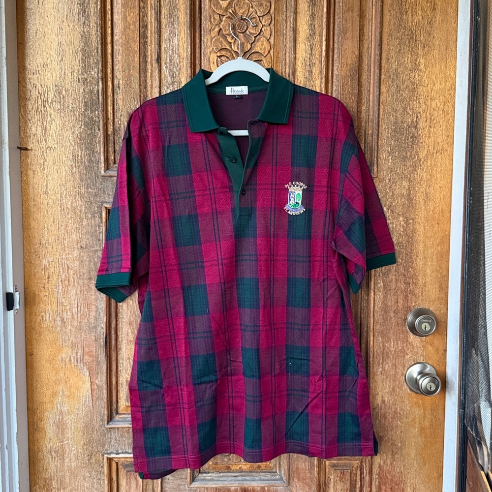 Harrod’s Knightsbridge Old Course St Andrew’s Check Polo Preppy Cotton Large